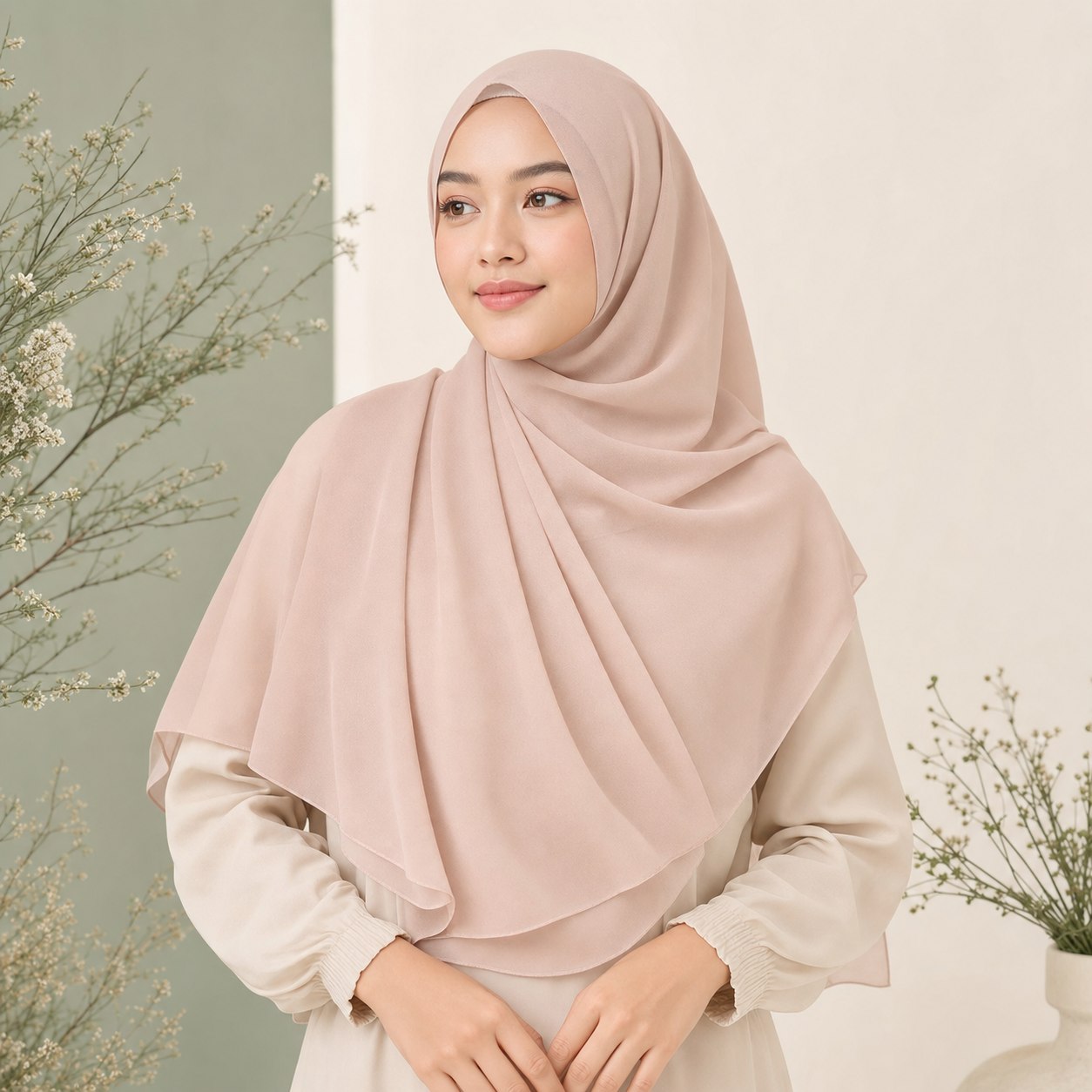 Pashmina ceruty babydoll Surya18 warna blush nude