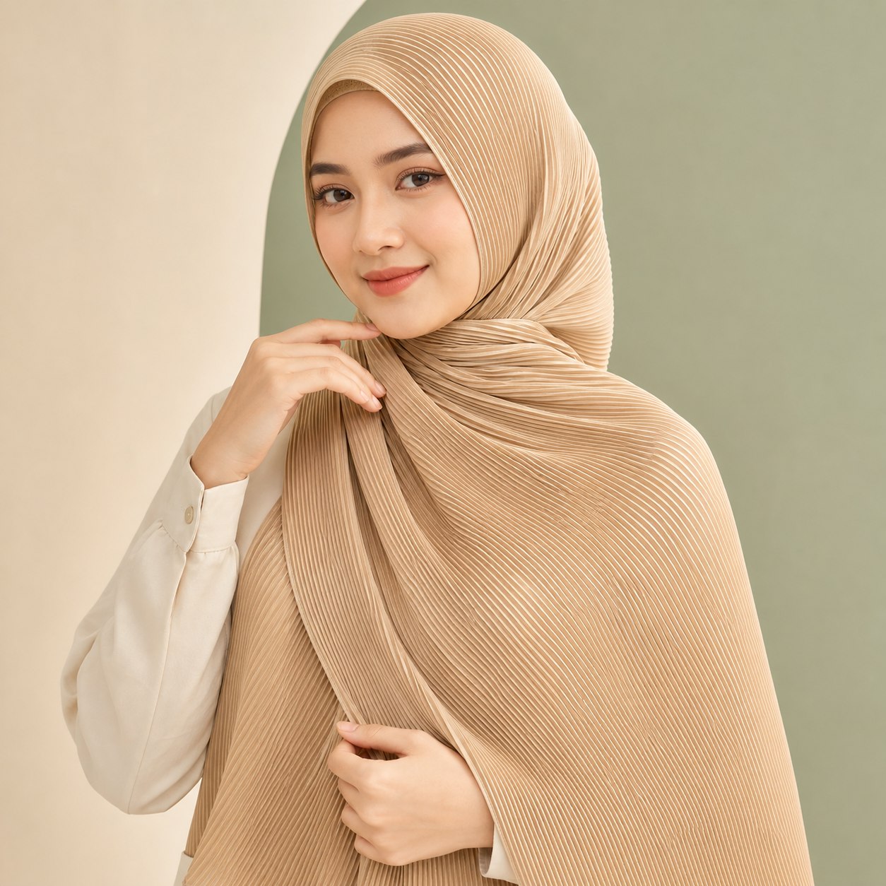 Pashmina plisket premium warna champagne gold