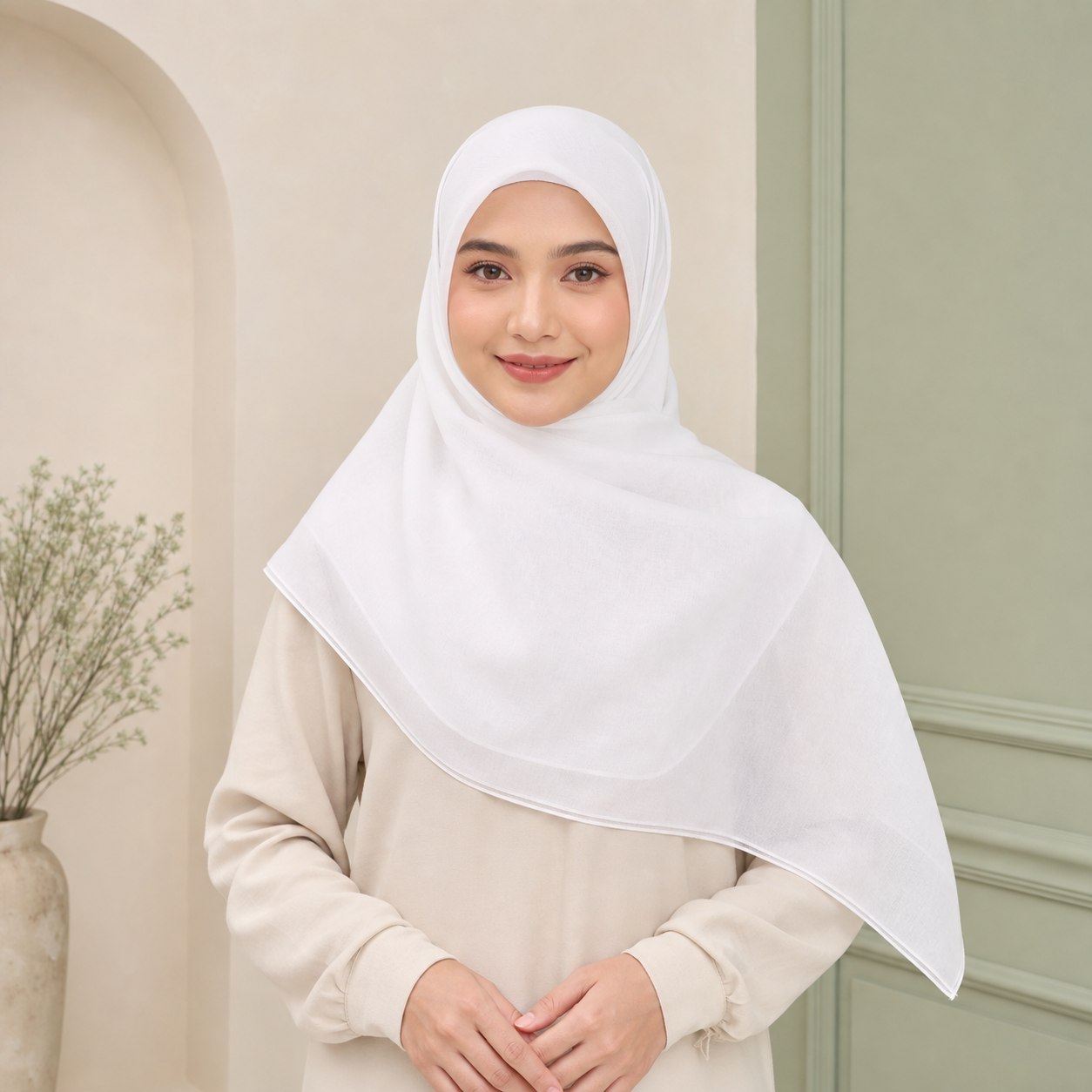 Hijab segi empat Paris warna putih yang ringan